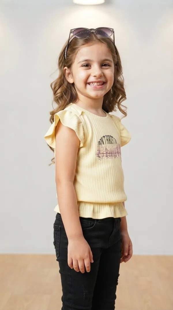 Yellow_Ribbed_Flutter_Sleeve_Top_for_Girls