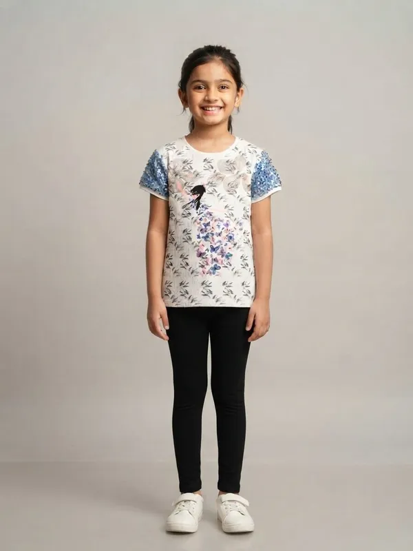 White_Printed_Top_Set_For_Girls
