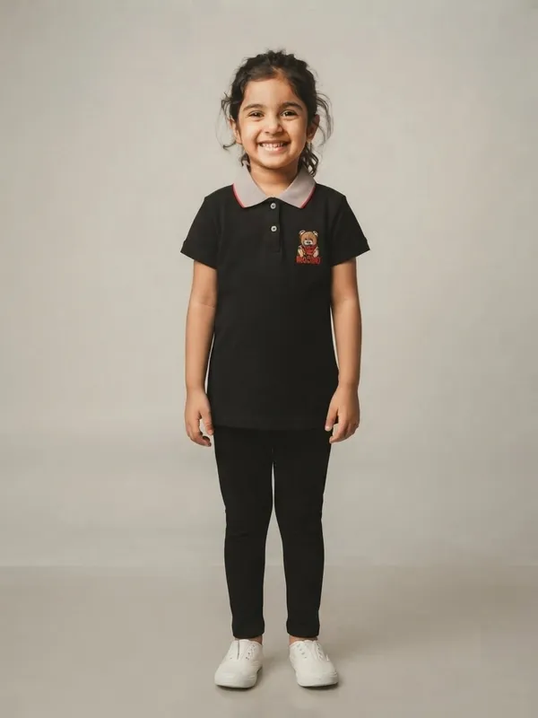 Black_Polo_T-Shirt_And_Leggings_Set_for_Girls