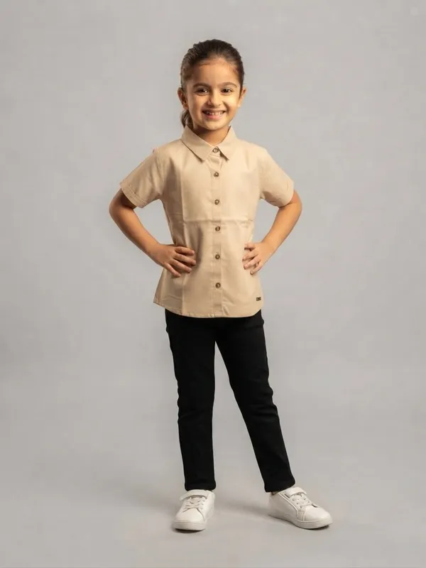 Beige_Short_Sleeve_Shirt_And_Trousers_Set_for_Girls