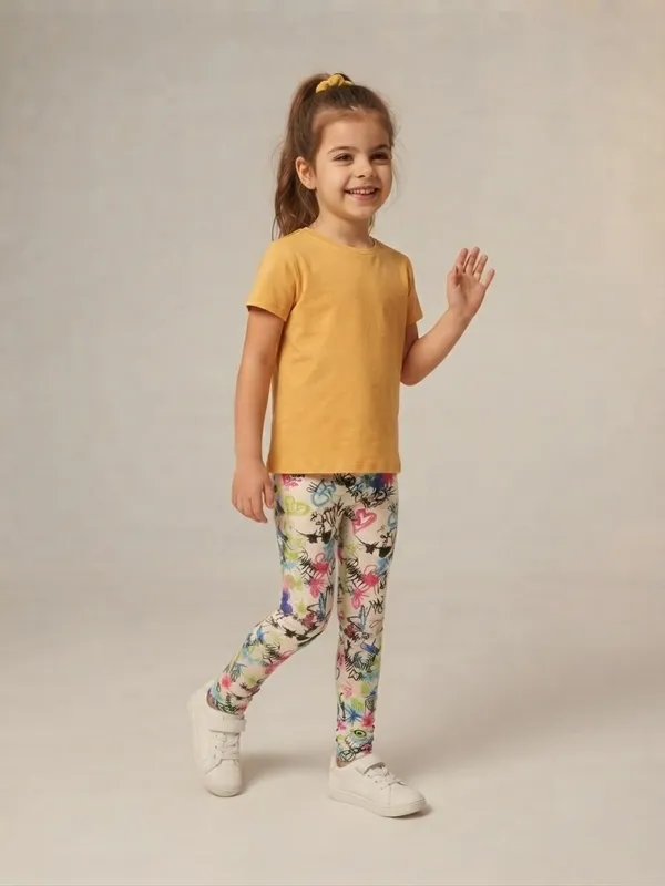 Yellow_Printed__Leggings__For_Girls