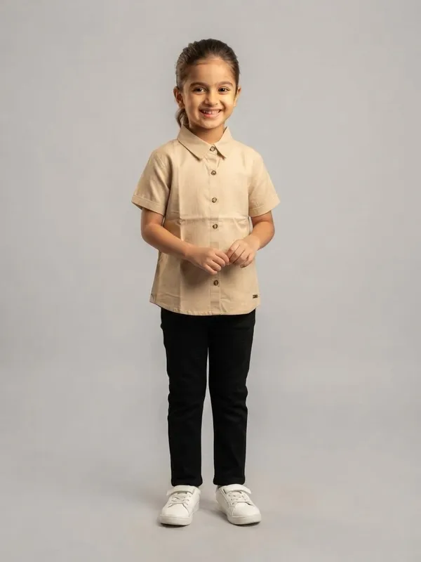 Beige_Short_Sleeve_Shirt_And_Trousers_Set_for_Girls