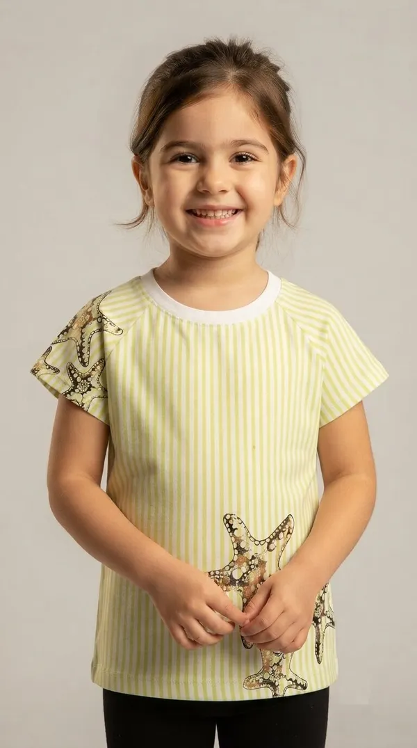 Yellow_Ribbed_Short_Sleeve_T-Shirt_For_Girls