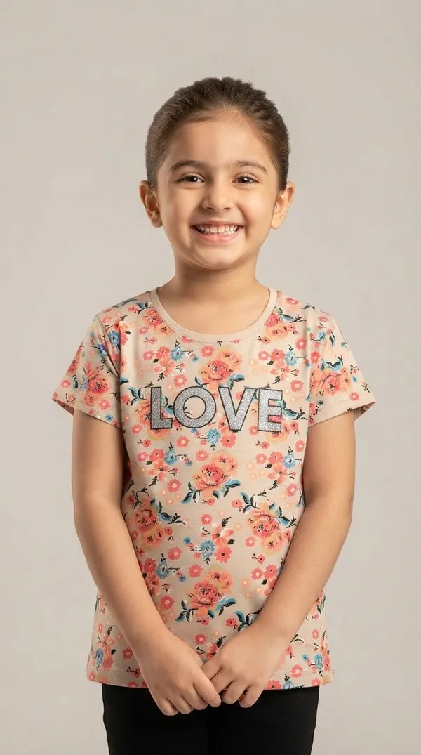 Peach_Floral_Print_Regular_Fit_T-Shirt_for_Girls