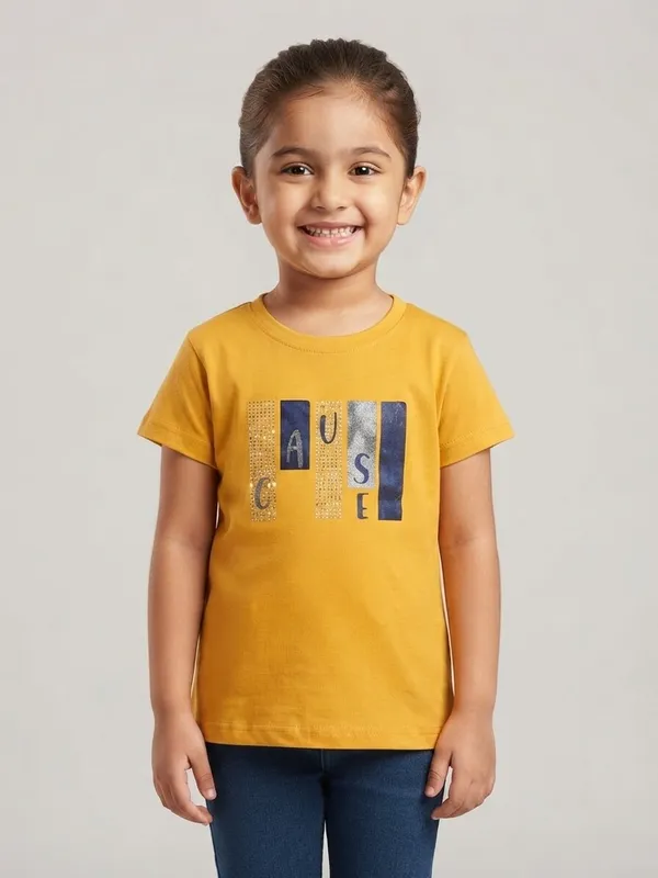 Yellow_Graphic_T-Shirt_And_Navy_Leggings_Set_For_Girls