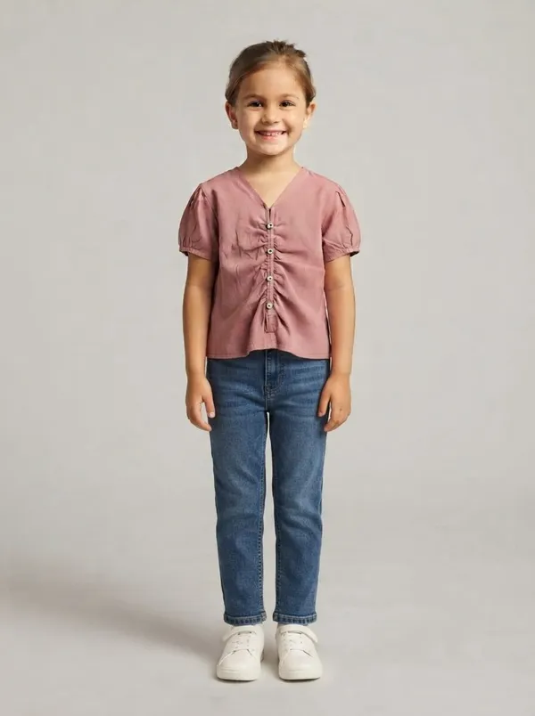 Mauve_Ruched_Short_Sleeve_Top_for_Girls