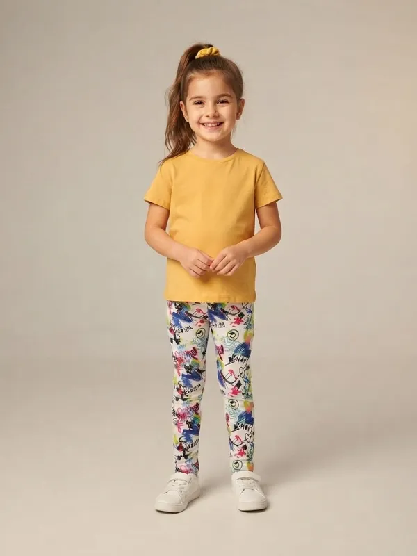 Yellow_Printed__Leggings__For_Girls