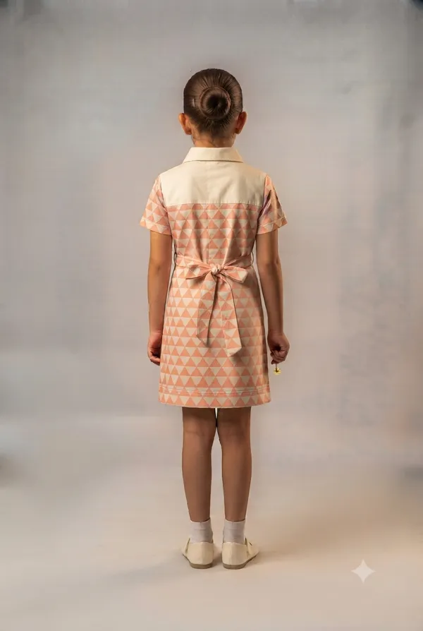 Peach_Geometric_Print_Shirt_Dress_for_Girls