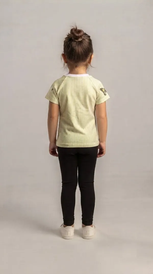 Yellow_Ribbed_Short_Sleeve_T-Shirt_For_Girls
