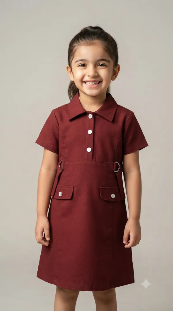 Maroon_Collared_A-Line_Dress_for_Girls
