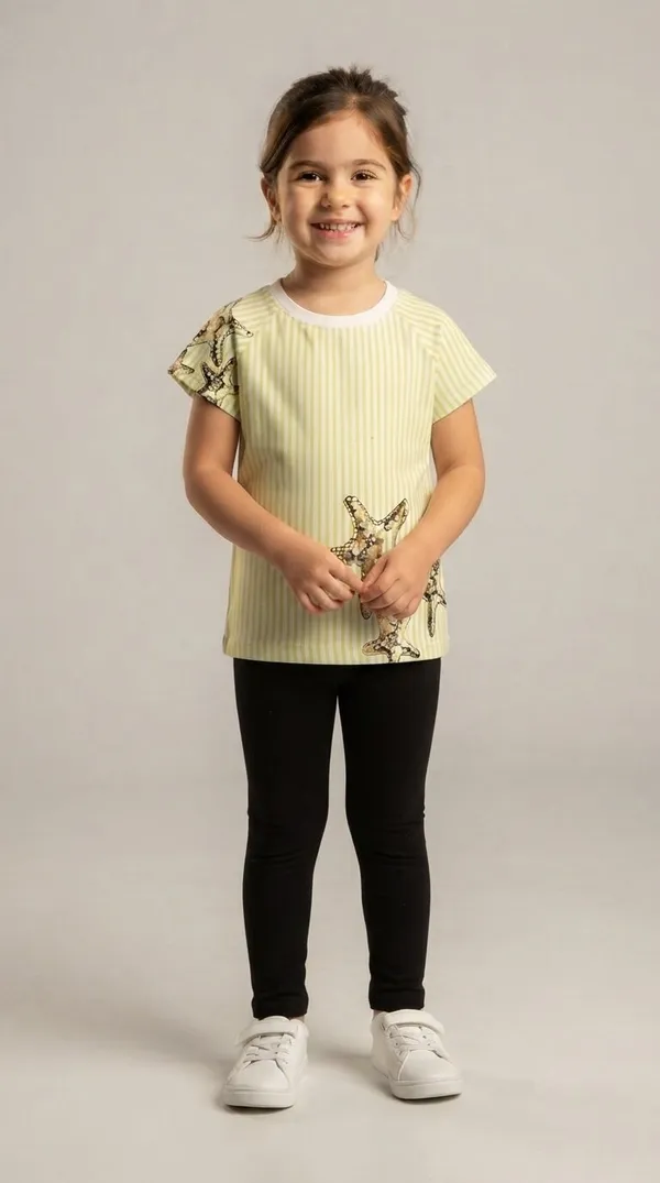 Yellow_Ribbed_Short_Sleeve_T-Shirt_For_Girls