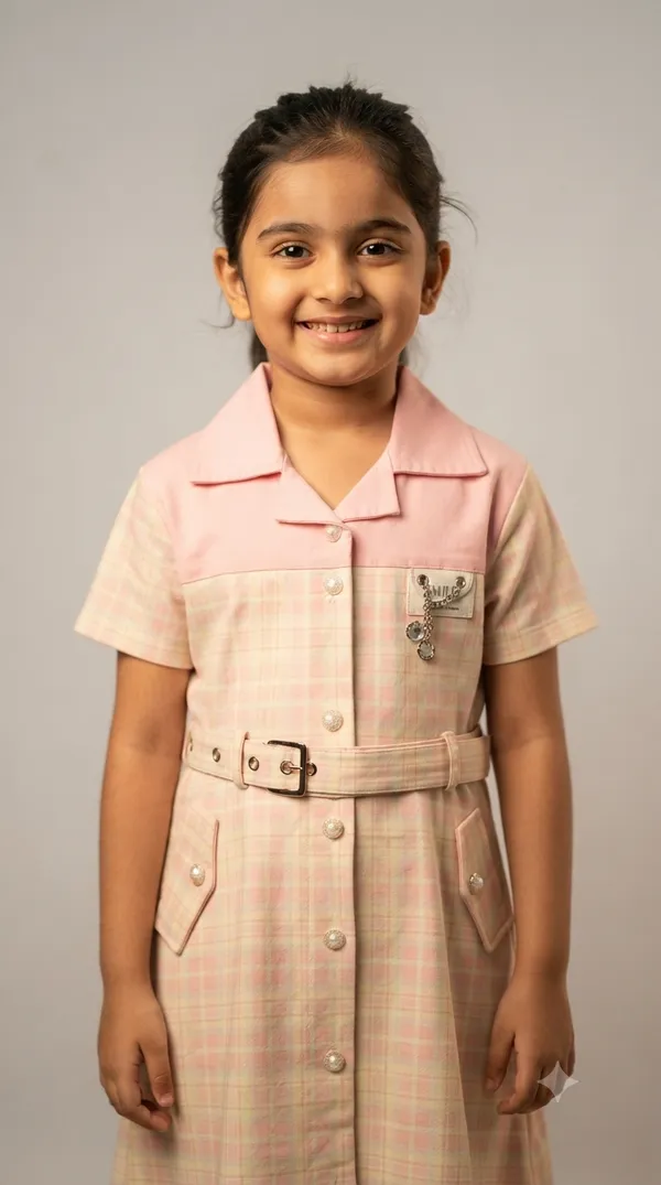 Pink_Check_Print_Belted_Shirt_Dress_for_Girls