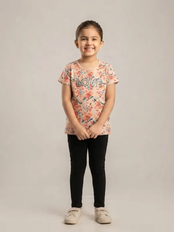Peach_Floral_Print_Regular_Fit_T-Shirt_for_Girls