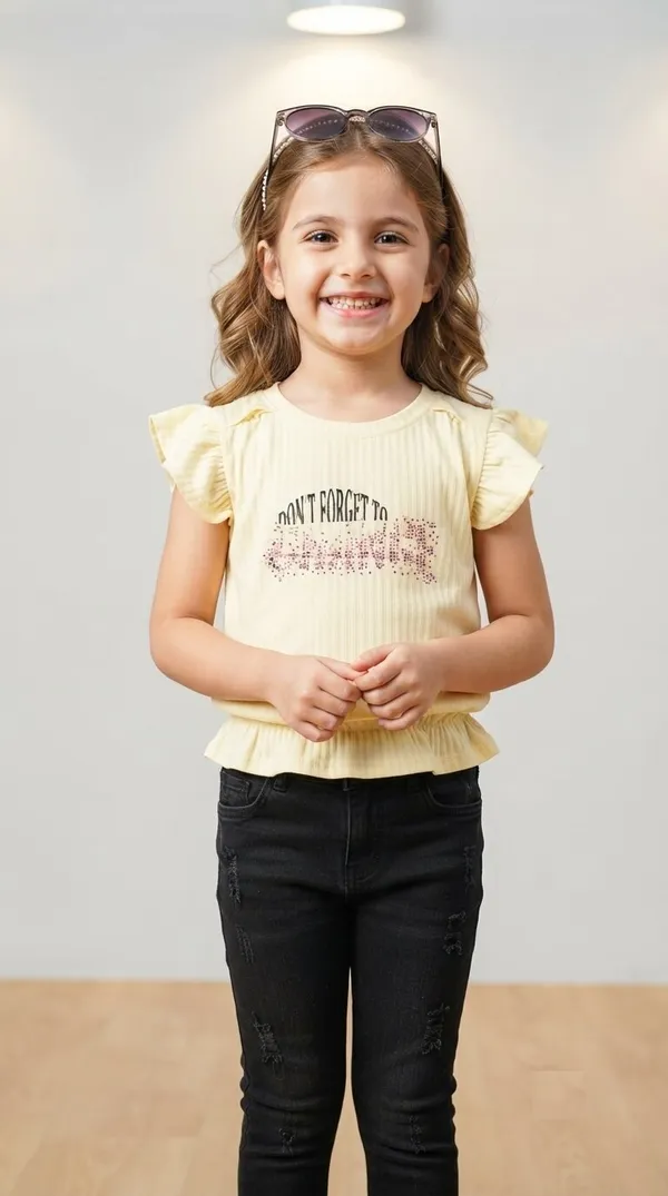 Yellow_Ribbed_Flutter_Sleeve_Top_for_Girls