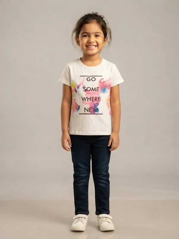 White_Graphic_T-Shirt_And_Blue_Jeans_Set_For_Girls