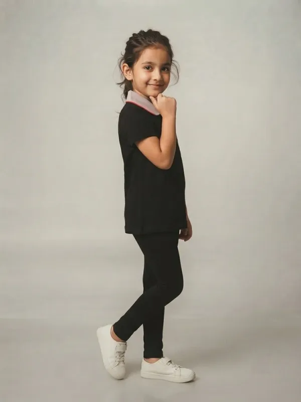 Black_Polo_T-Shirt_And_Leggings_Set_for_Girls