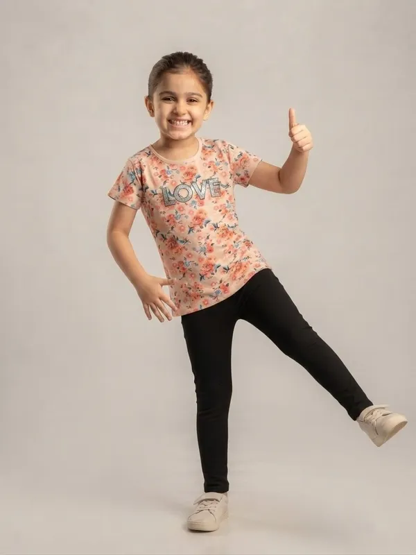 Peach_Floral_Print_Regular_Fit_T-Shirt_for_Girls