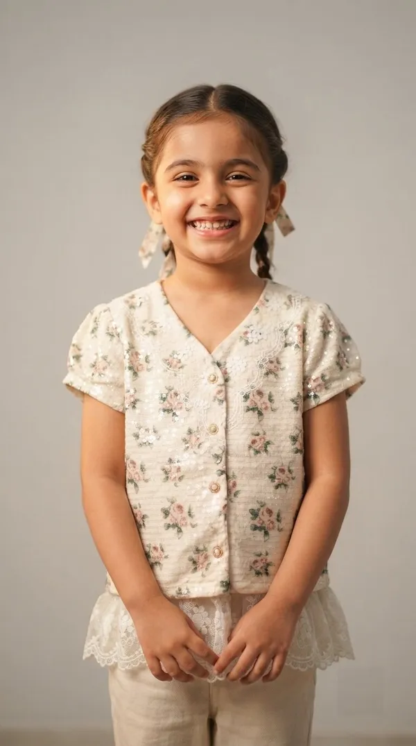 Cream_Floral_Print_Top_And_Trousers_Set_For_Girls