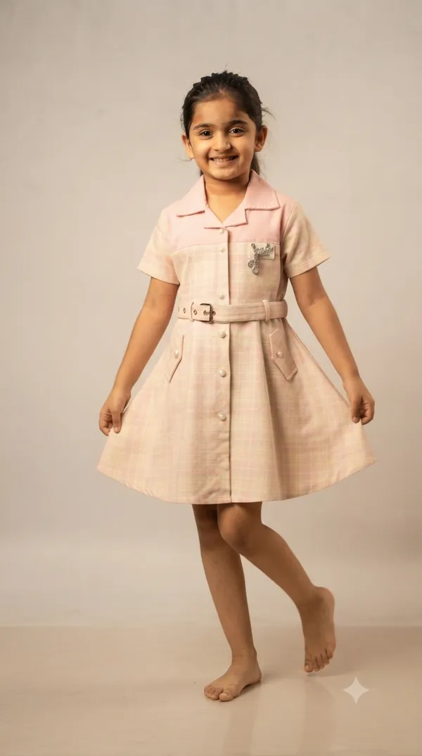 Pink_Check_Print_Belted_Shirt_Dress_for_Girls