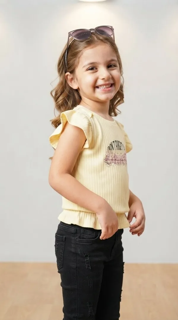 Yellow_Ribbed_Flutter_Sleeve_Top_for_Girls