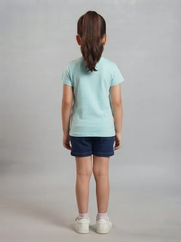 Mint_Casual_T-Shirt_And_Navy_Shorts_Set_For_Girls