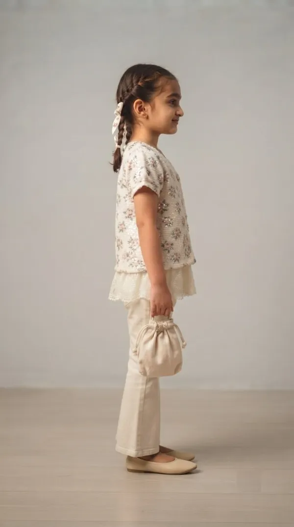 Cream_Floral_Print_Top_And_Trousers_Set_For_Girls