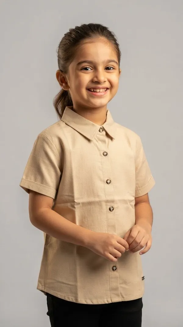 Beige_Short_Sleeve_Shirt_And_Trousers_Set_for_Girls
