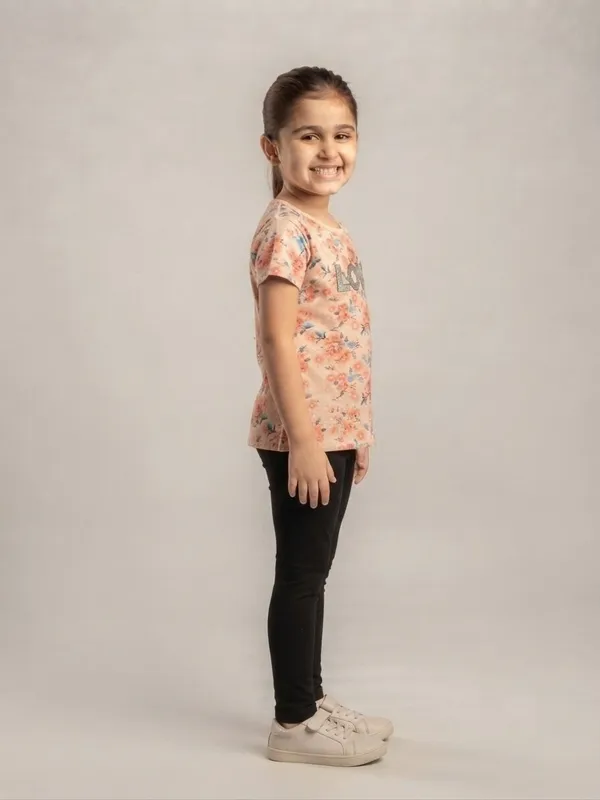 Peach_Floral_Print_Regular_Fit_T-Shirt_for_Girls