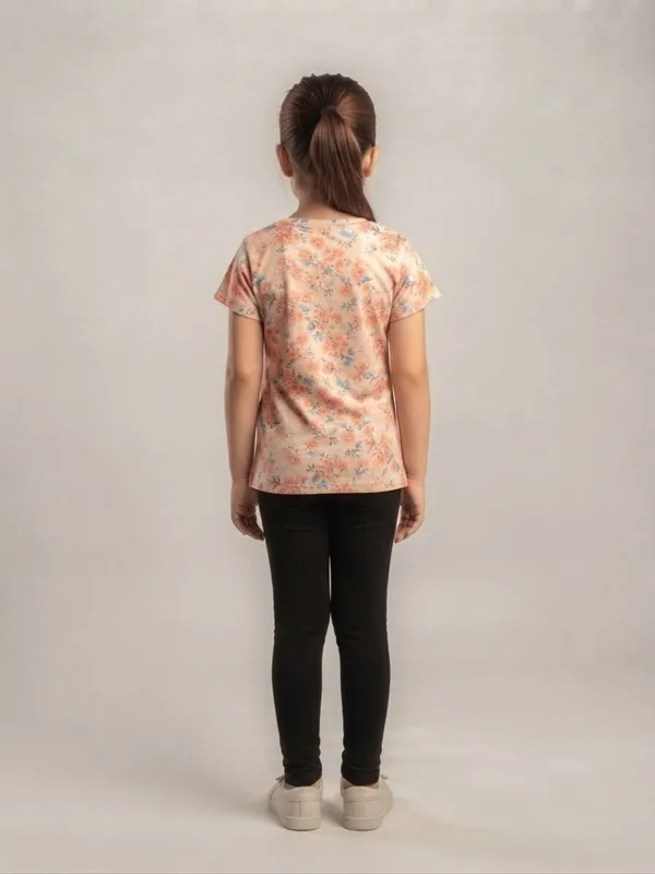 Peach_Floral_Print_Regular_Fit_T-Shirt_for_Girls