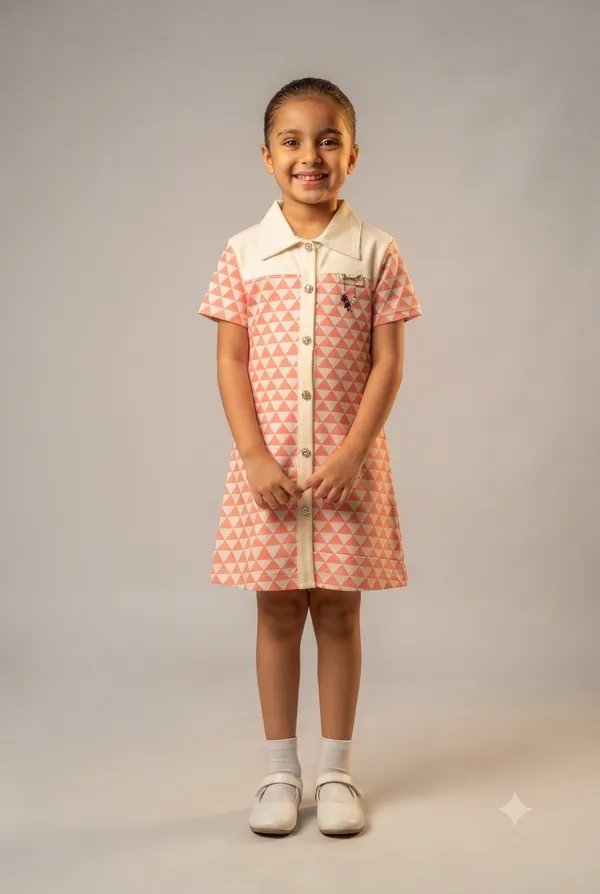 Peach_Geometric_Print_Shirt_Dress_for_Girls