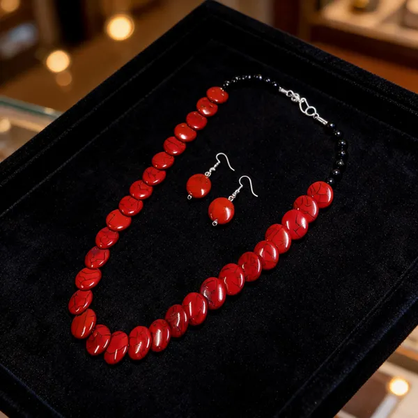 Red_Resin_Beaded_Necklace_And_Earrings_Set_For_Women