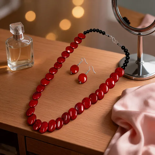 Red_Resin_Beaded_Necklace_And_Earrings_Set_For_Women