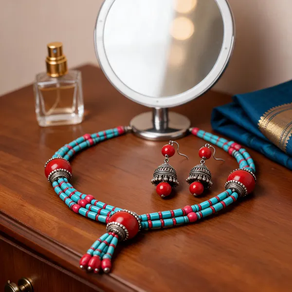 Turquoise_Red_Wood_Resin_Beaded_Traditional_Necklace_Set_For_Women