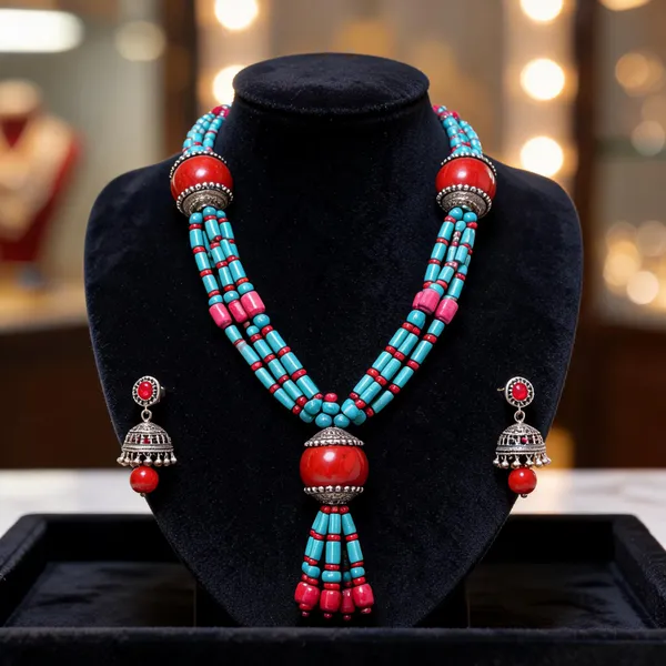 Turquoise_Red_Wood_Resin_Beaded_Traditional_Necklace_Set_For_Women
