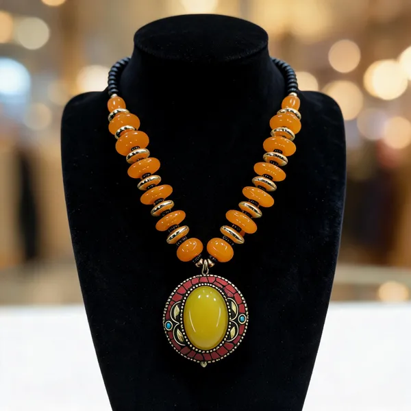 Orange_Brass_Glass_Beaded_Statement_Necklace_For_Women