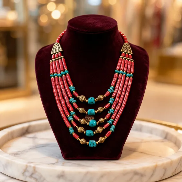 Red_Resin_Glass_Brass_Layered_Beaded_Necklace_For_Women