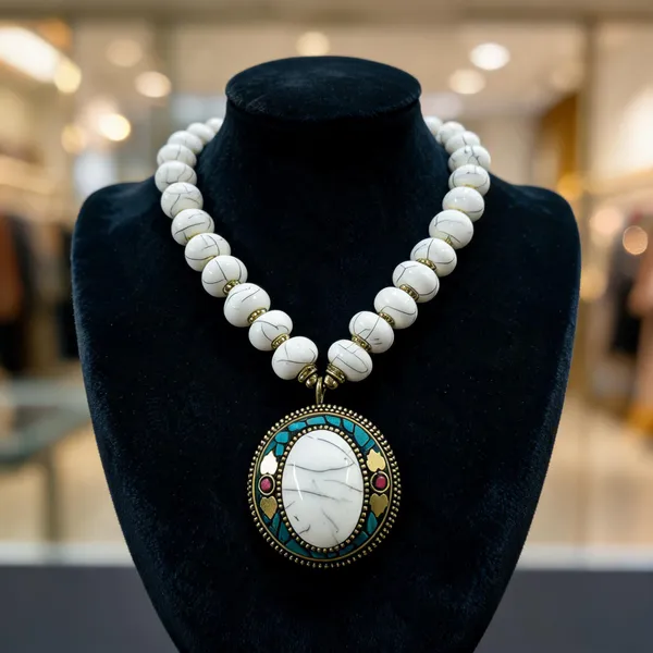 White_Resin_Beaded_Pendant_Necklace_For_Women