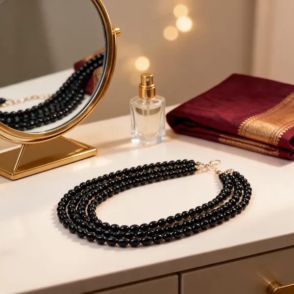 Black_Glass_Beaded_Layered_Necklace_For_Women