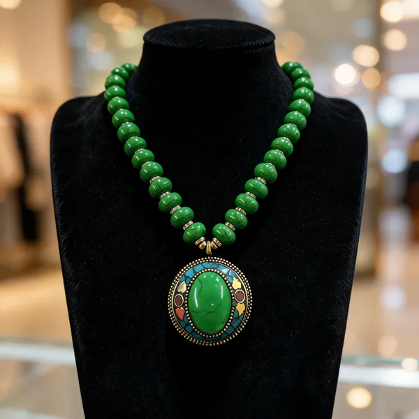 Green_Resin_Beaded_Pendant_Necklace_For_Women