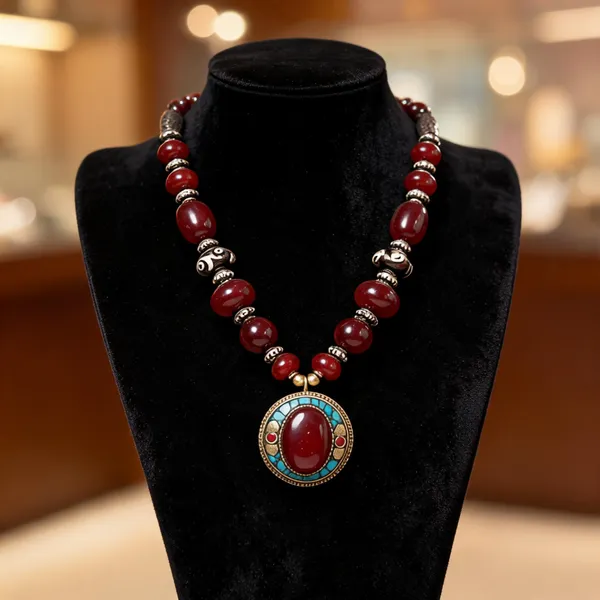 Maroon_Resin_Stone_Metal_Layered_Beaded_Statement_Necklace_For_Women