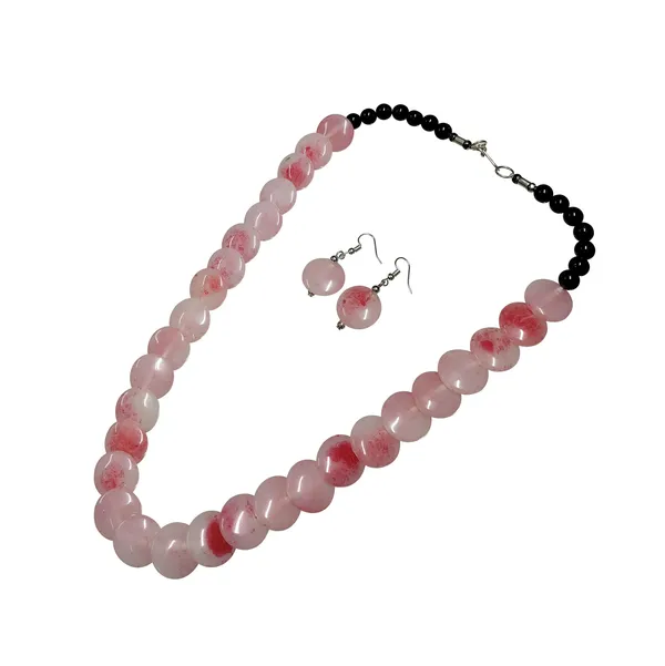 Pink_And_Black_Beaded_Necklace_And_Earring_Set