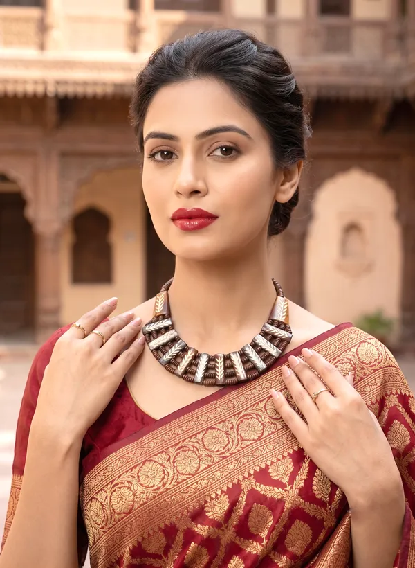 Brown_Silver_Tone_Statement_Necklace_for_Women