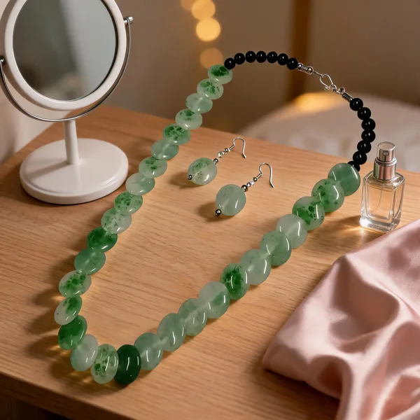 Green_Resin_Beaded_Necklace_And_Earrings_Set_For_Women