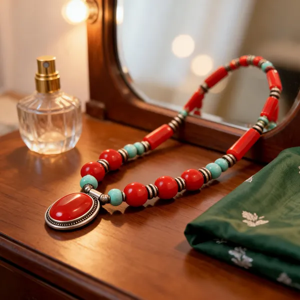 Red_Resin_Stone_Beaded_Pendant_Necklace_For_Women