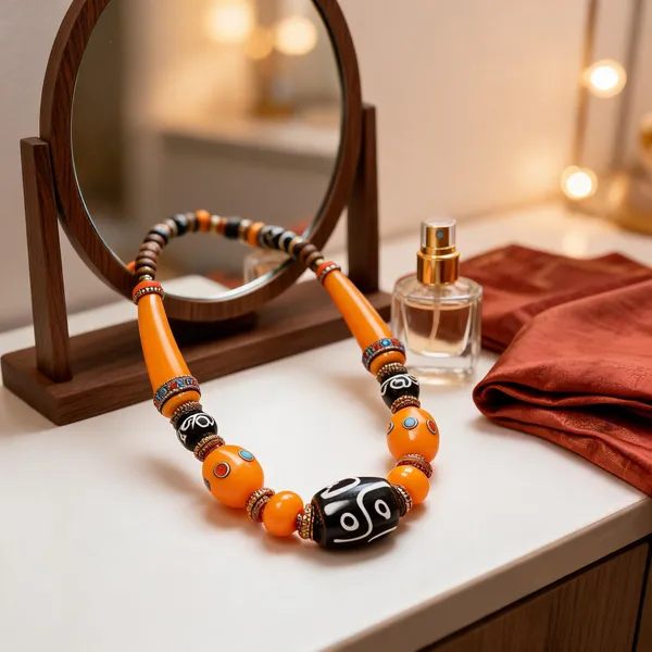 Orange_Resin_Wood_Beaded_Statement_Necklace_For_Women