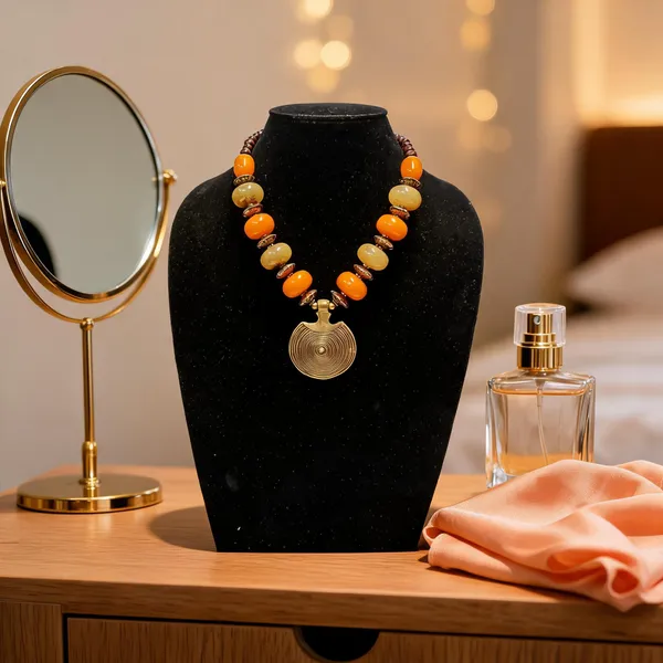 Orange_Resin_Brass_Wood_Beaded_Pendant_Necklace_For_Women