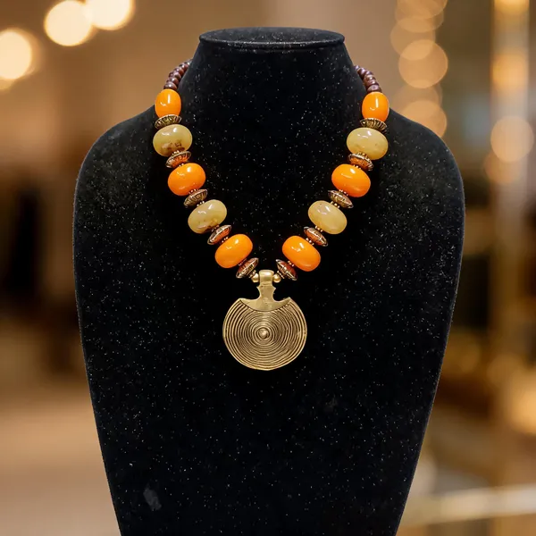 Orange_Resin_Brass_Wood_Beaded_Pendant_Necklace_For_Women