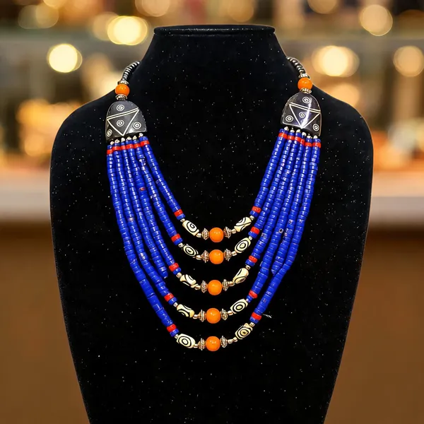 Blue_Wood_Resin_Beaded_Layered_Necklace_For_Women