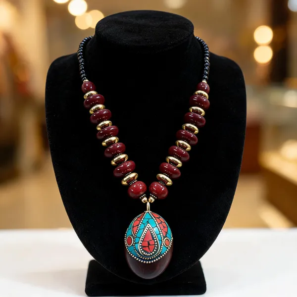 Maroon_Beaded_Pendant_Necklace_For_Women
