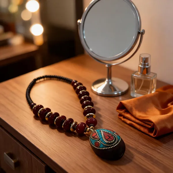Maroon_Beaded_Pendant_Necklace_For_Women
